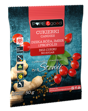 Цукерки з шипшиною, імбиром, прополісом зі стевією без цукру PURE&good 50г 199 фото